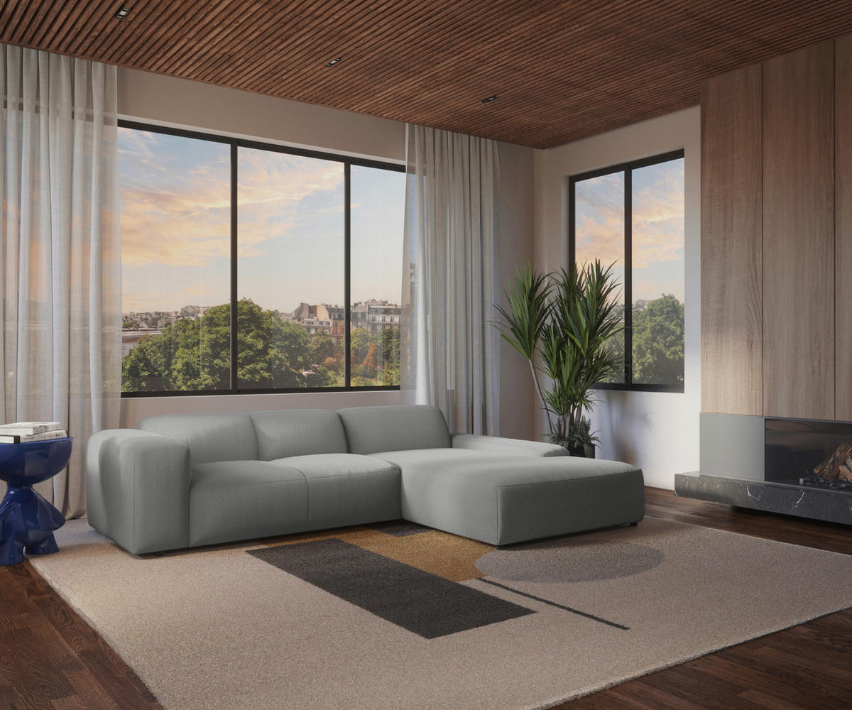 ECKSOFA in Cord Hellgrau  - Hellgrau/Schwarz, Design, Kunststoff/Textil (304/200cm) - MID.YOU