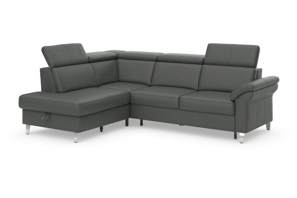 ECKSOFA 194/245 cm ARNGAST E in Mikrofaser Kombination Echtleder/Stoff Anthrazit Bettkasten, Kopfteilverstellung  194/245 cm  - Chromfarben/Anthrazit, Basics, Leder/Textil (194/245cm) - Sit & More