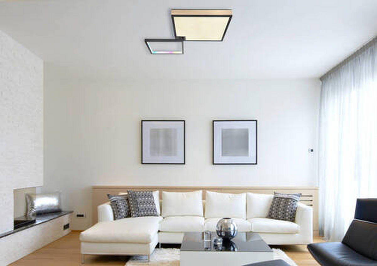 LED-TAKLAMPA 40 W 85,5/55/10 cm  - opal/svart, Design, metall/trämaterial (85,5/55/10cm) - Globo
