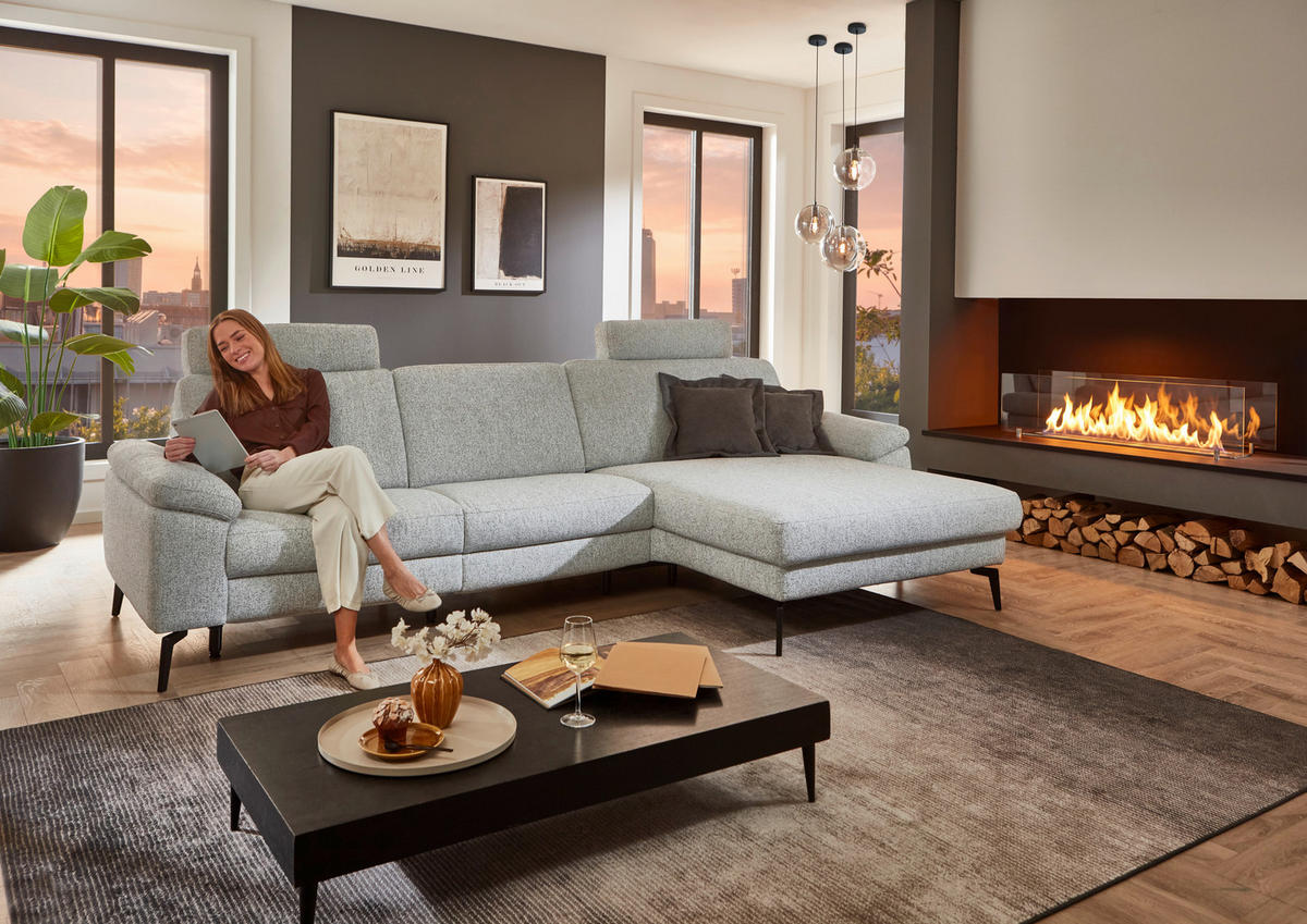 ECKSOFA  in Chenille Silberfarben  309/171 cm  - Silberfarben/Schwarz, Design, Textil/Metall (309/171cm) - Valdera