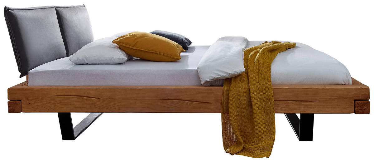 TÖMÖRFA ÁGY 180/200 cm  tölgyfa, borostyánszínű  - fekete/borostyánszínű, Modern, textil/fa (180/200cm) - Livetastic