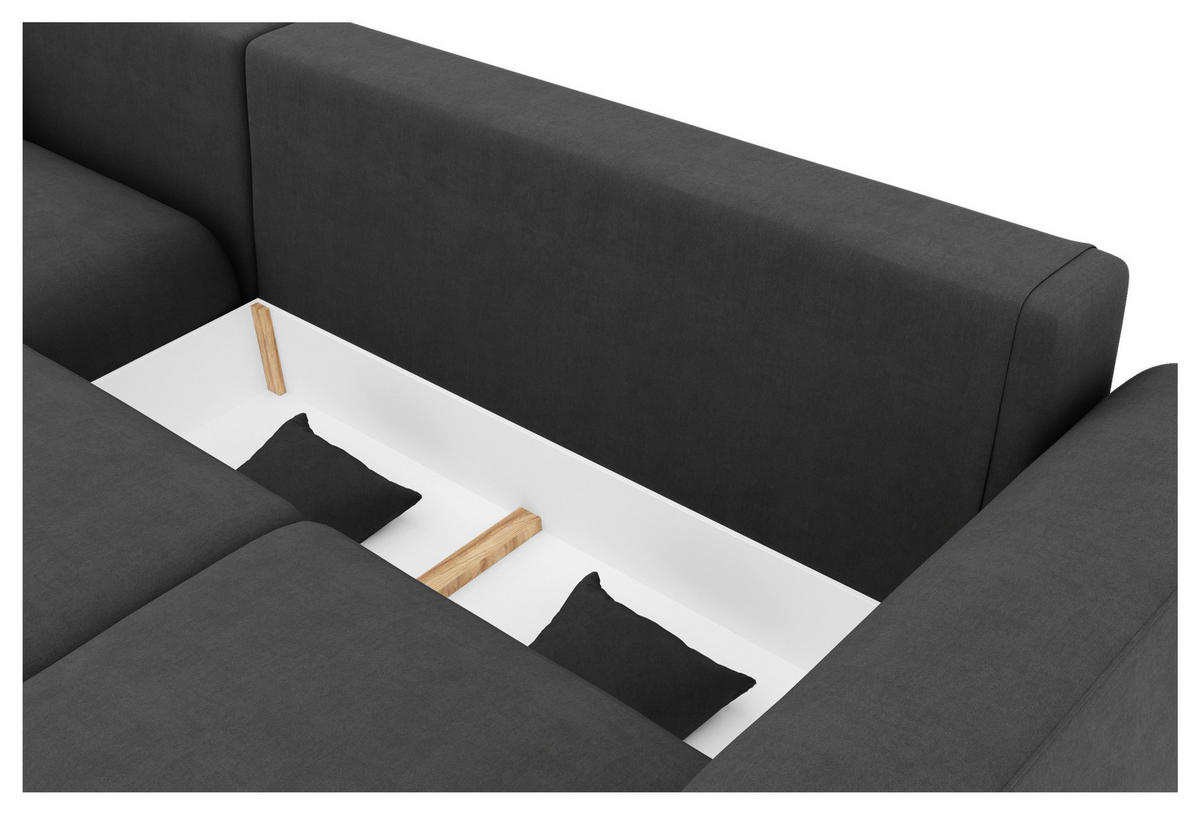 ECKSOFA Dunkelgrau Velours Zierkissen, Rückenkissen, Bettkasten, Schlaffunktion, Rücken echt, Liegefläche im Originalstoff  - Chromfarben/Dunkelgrau, KONVENTIONELL, Kunststoff/Textil (195/293cm) - Carryhome