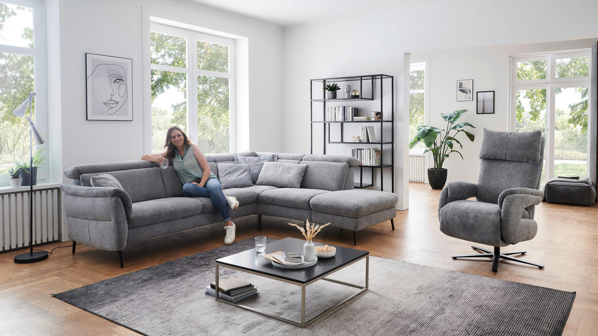 ECKSOFA in Struktur Grau  - Schwarz/Grau, Modern, Textil/Metall (275/235cm) - Cantus