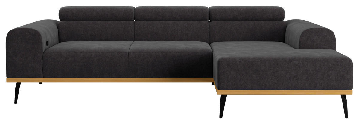 ECKSOFA Schwarz Mikrofaser  - Schwarz, KONVENTIONELL, Textil/Metall (244/157cm) - Cotta