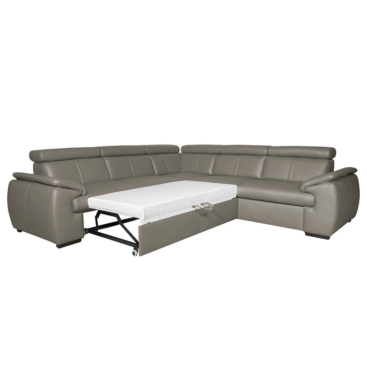 ECKSOFA  in Echtleder Schlammfarben  - Wengefarben/Schlammfarben, Design, Leder/Holz (265/265cm) - Livetastic