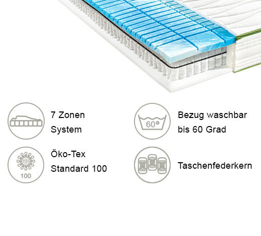 GEL-TASCHENFEDERKERNMATRATZE 200/200 cm Höhe ca. 24 cm  - Weiß, Basics, Textil (200/200cm) - Valnatura