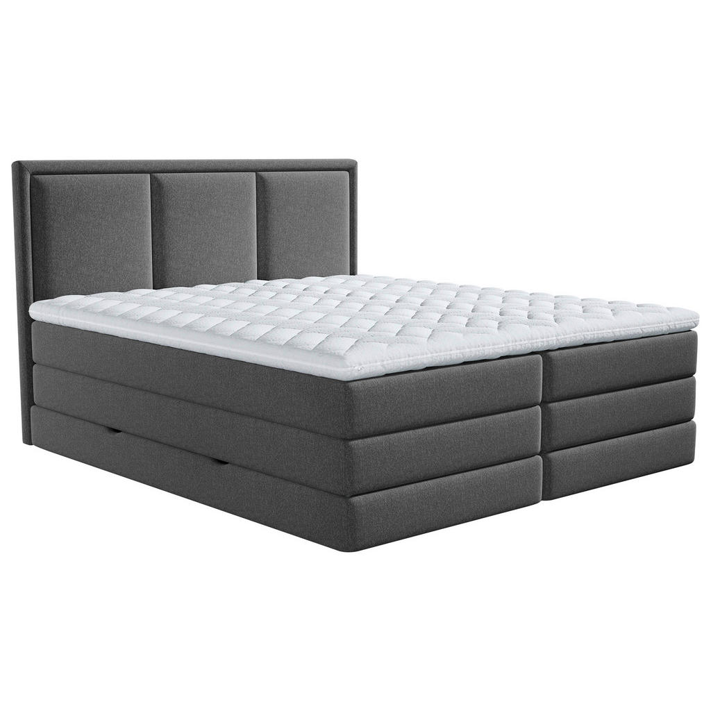 Thumbnail - Mid.you Boxspringbett, Anthrazit, Textil, H3 + H4, 7-Zonen, Höhe ca. 18 cm, 200x200 cm, Bettkasten, gepolstertes Kopftei...