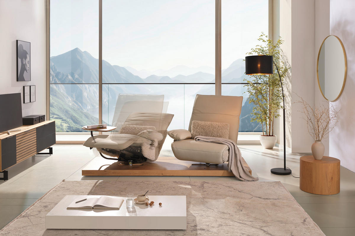2-SITZER-SOFA in Hochflor Echtleder Creme  - Beige/Creme, Design, Leder/Holz (240/65/104cm) - Koinor