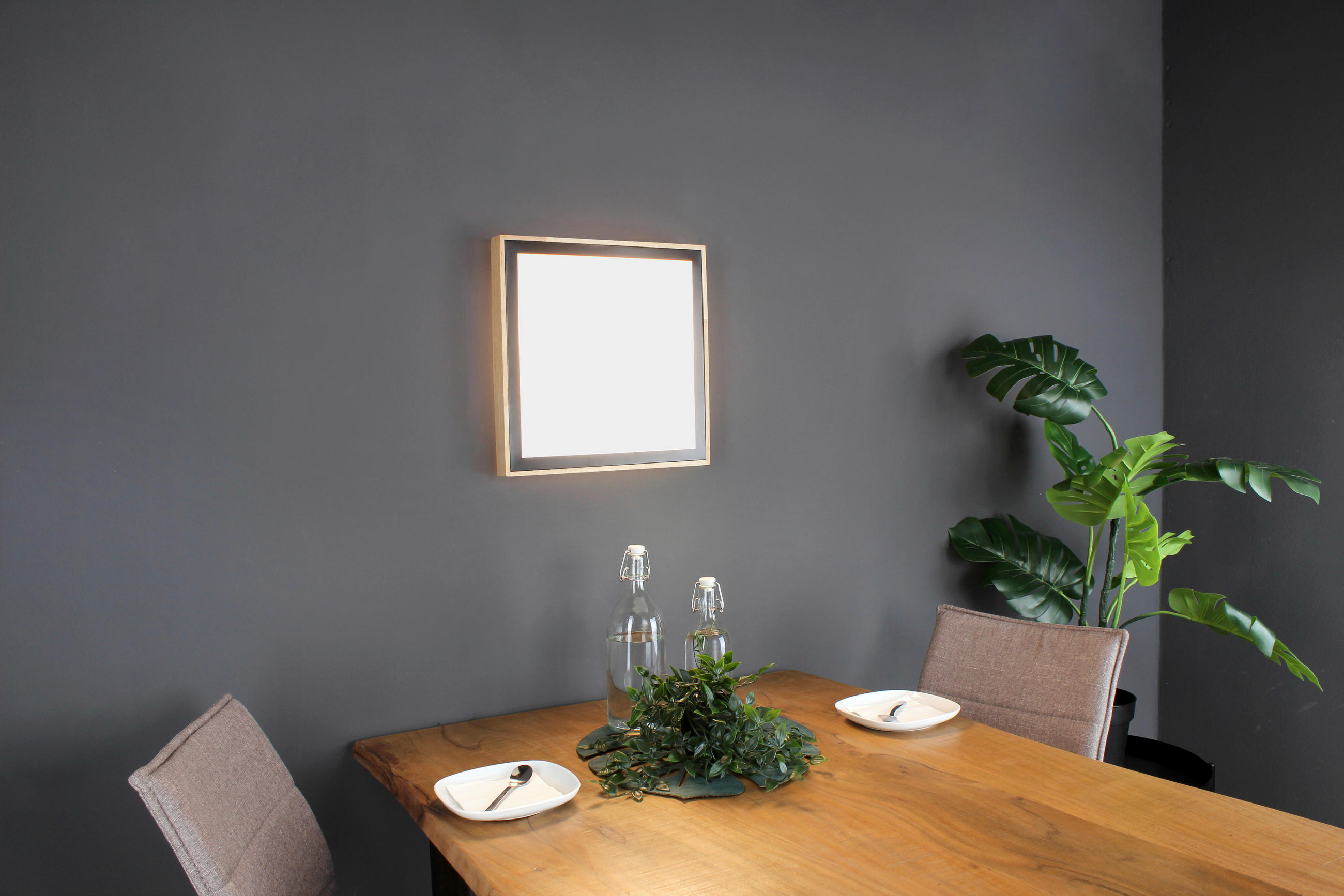 LED-DECKENLEUCHTE Solstar 33,5/33,5/8,5 cm   - Buchefarben/Schwarz, Natur, Holz/Kunststoff (33,5/33,5/8,5cm)