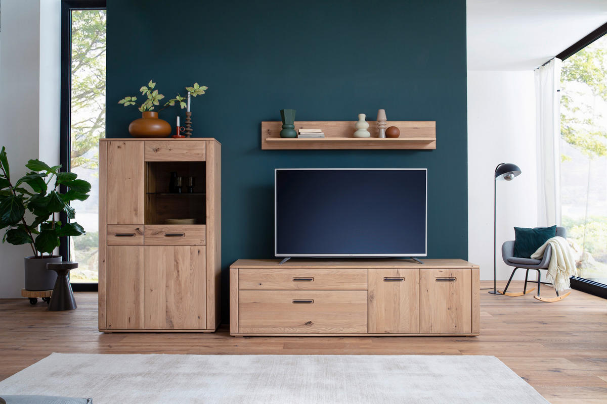 WOHNWAND 3-teilig  in Eichefarben 302/179/50 cm  - Eichefarben/Anthrazit, Konventionell, Glas/Holz (302/179/50cm) - Cantus