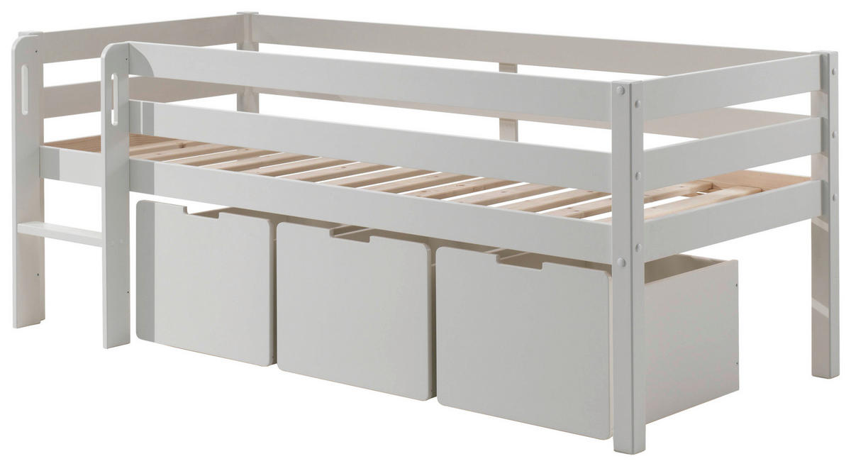 SPIELBETT Bettschublade, Absturzsicherung, Leiter, Rollrost 90/200 cm  in Weiß  - Weiß, MODERN, Holz (90/200cm) - MID.YOU
