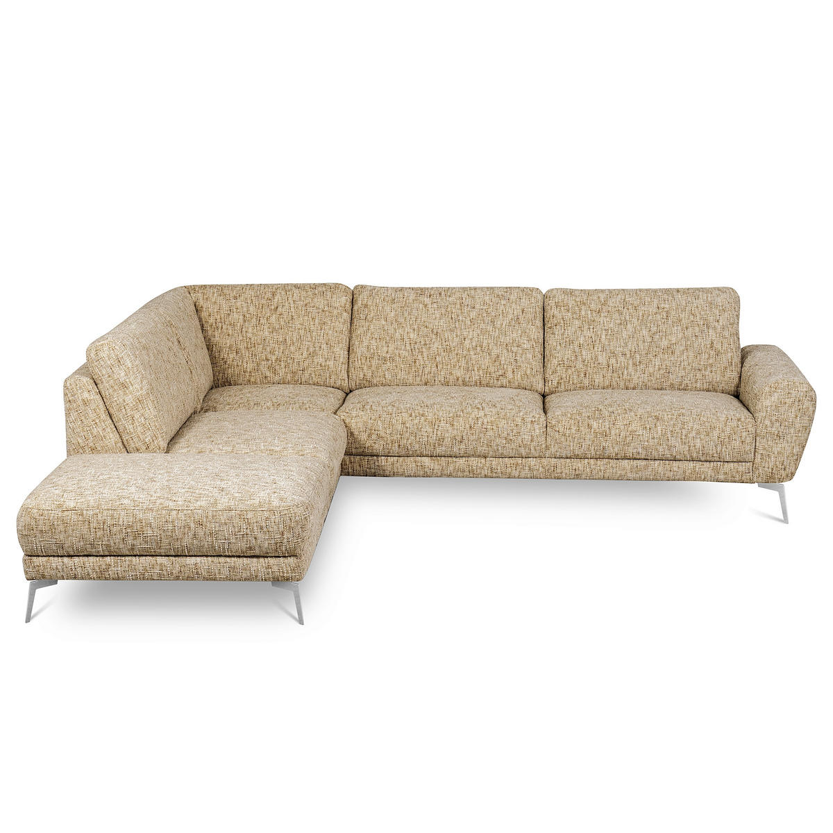 ECKSOFA  Webstoff Hellbraun  - Chromfarben/Hellbraun, Design, Textil/Metall (250/273cm) - Livetastic