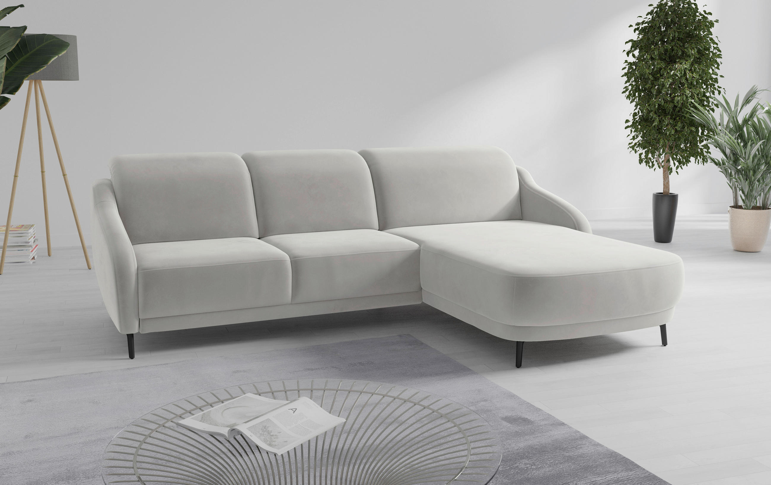 ECKSOFA BLUES V Sandfarben Samt  - Sandfarben/Schwarz, MODERN, Textil/Metall (271/191cm) - Sit & More