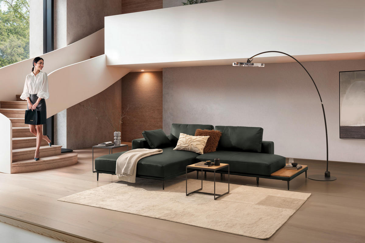 ECKSOFA Echtleder Anthrazit  - Anthrazit/Schwarz, Design, Leder/Metall (201/304cm) - Belluti