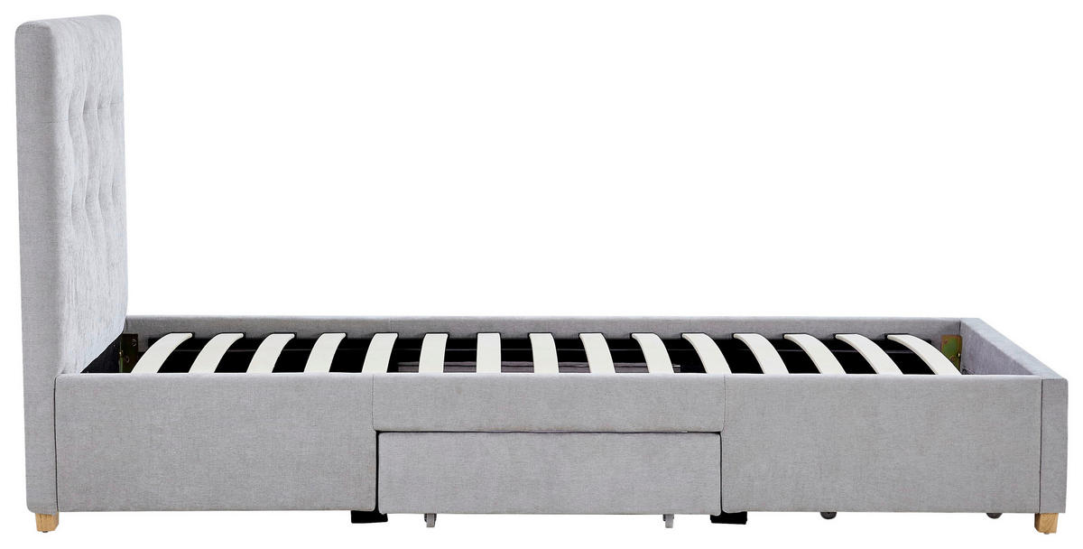 POLSTERBETT 90/200 cm, inkl. gepolstertes Kopfteil, Lattenrost, Bettschubladen,  in Hellgrau  - Hellgrau/Naturfarben, Design, Holz/Textil (90/200cm) - Boxxx