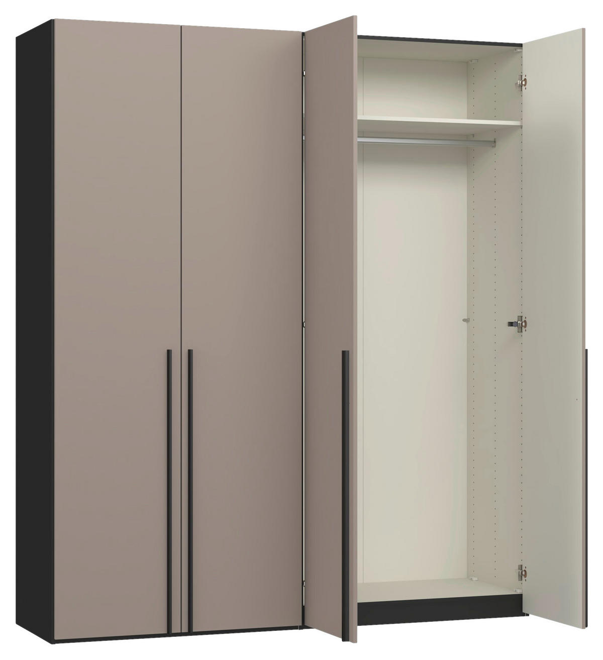 DREHTÜRENSCHRANK 203/236/59 cm,  in Schwarz, Hellbraun, 4-türig  - Hellbraun/Schwarz, Design, Glas/Holzwerkstoff (203/236/59cm) - Jutzler