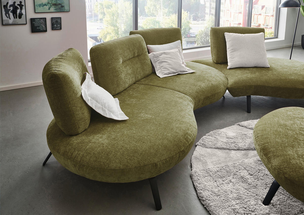 BIGSOFA Flachgewebe Olivgrün  - Schwarz/Olivgrün, Design, Textil/Metall (456/93/138cm) - Moderano