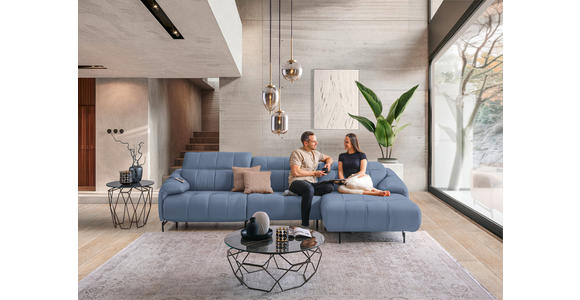 ECKSOFA in Echtleder Hellblau 313/165 cm - Schwarz/Hellblau, Design, Leder/Metall (313/165cm) - Emilio Belluti
