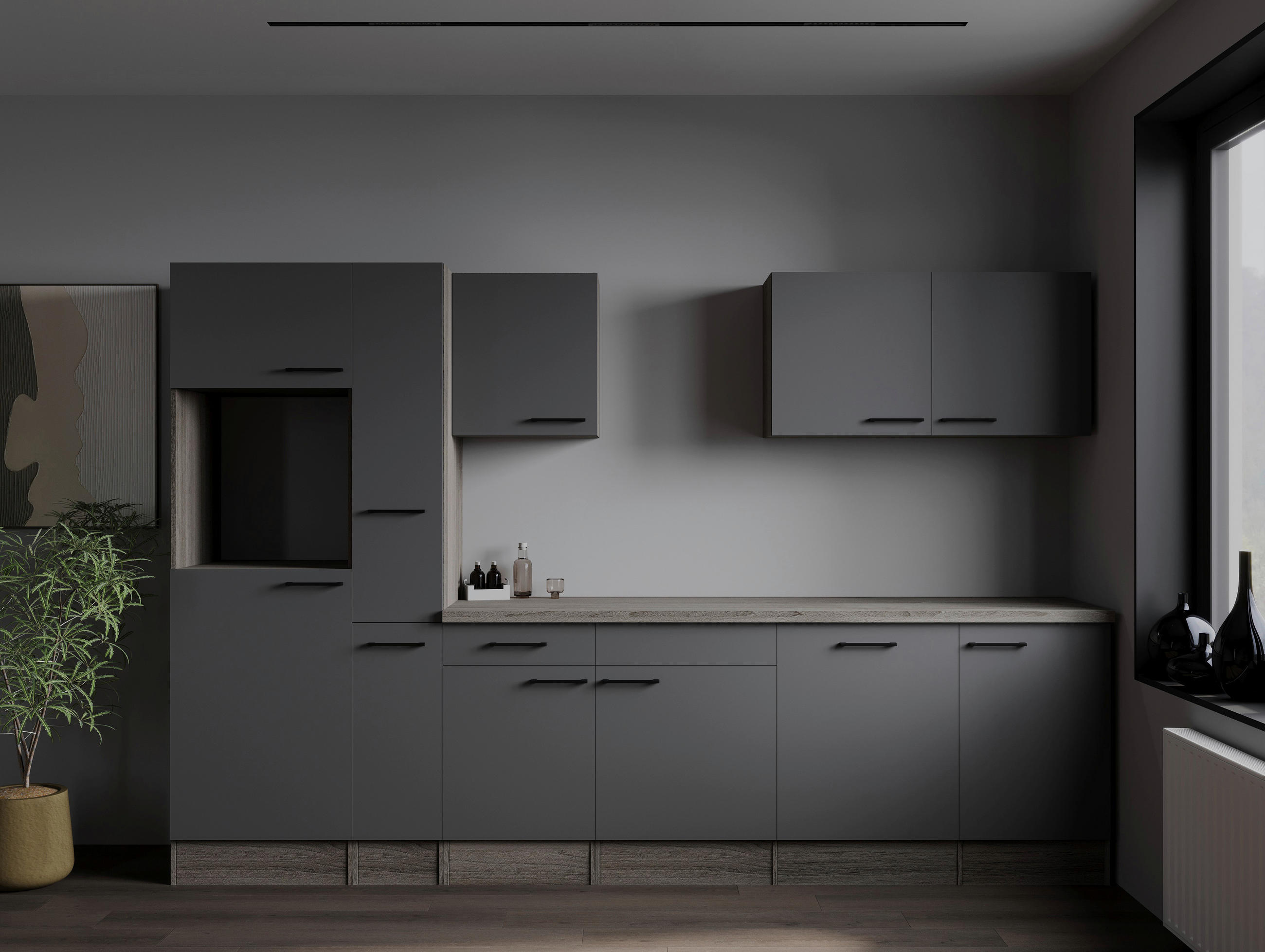 KÜCHENLEERBLOCK 310 cm   in Grau, Eichefarben  - Eichefarben/Schwarz, Design, Holzwerkstoff/Metall (310cm) - Respekta