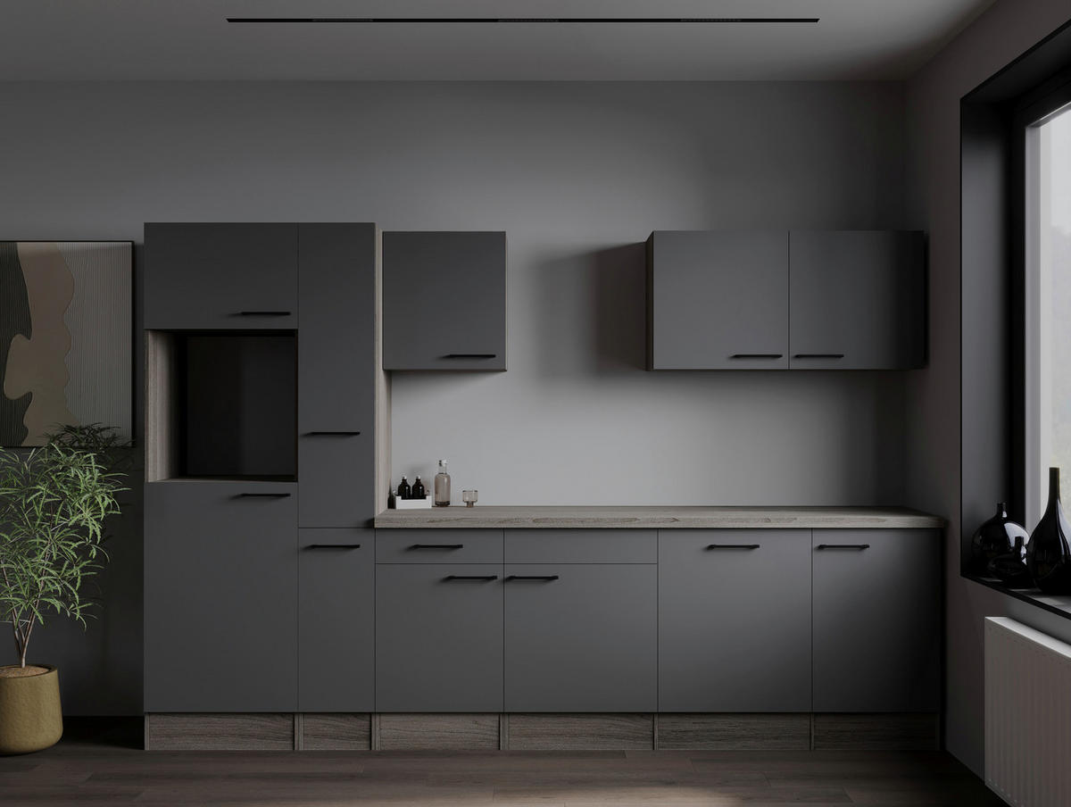 KÜCHENLEERBLOCK 310 cm   in Grau, Eichefarben  - Eichefarben/Schwarz, Design, Holzwerkstoff/Metall (310cm) - Respekta