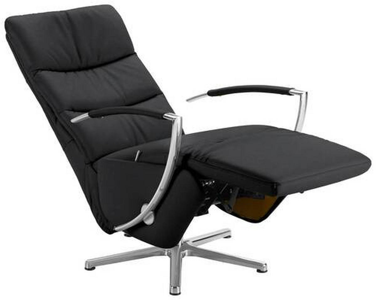 RELAXSESSEL in Leder Schwarz  - Chromfarben/Schwarz, Design, Leder/Metall (64/112/80cm) - Cantus