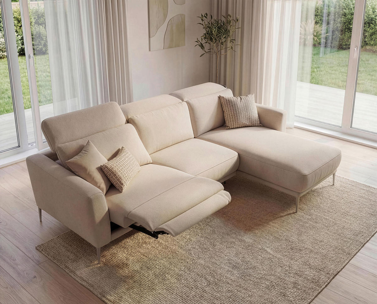 ECKSOFA Creme Flachgewebe  - Beige/Creme, Design, Textil/Metall (280/177cm) - Johann Jakob
