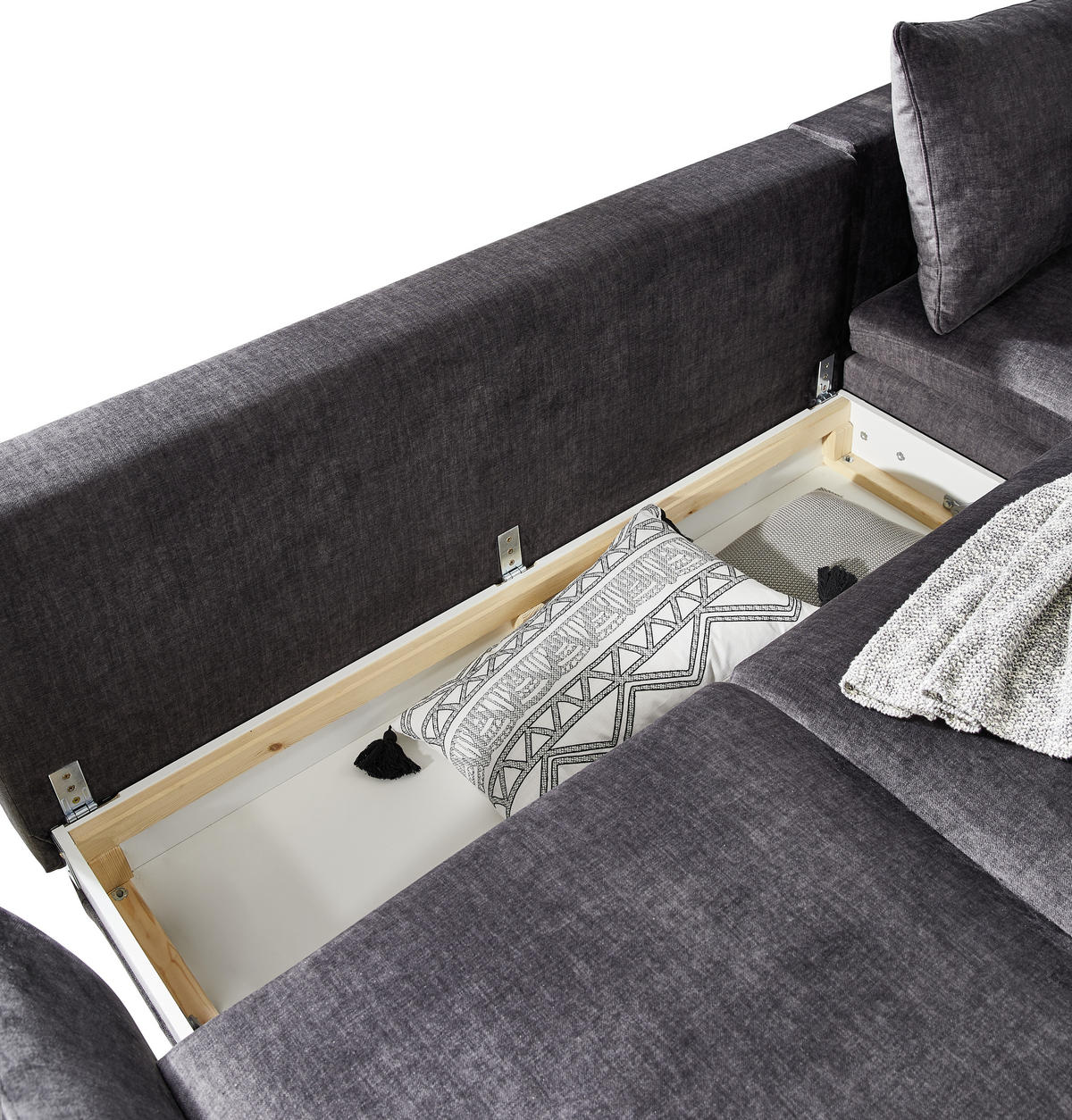 ECKSOFA inkl.Funktionen Dunkelgrau Flachgewebe  - Dunkelgrau/Schwarz, Design, Textil/Metall (282/182cm)