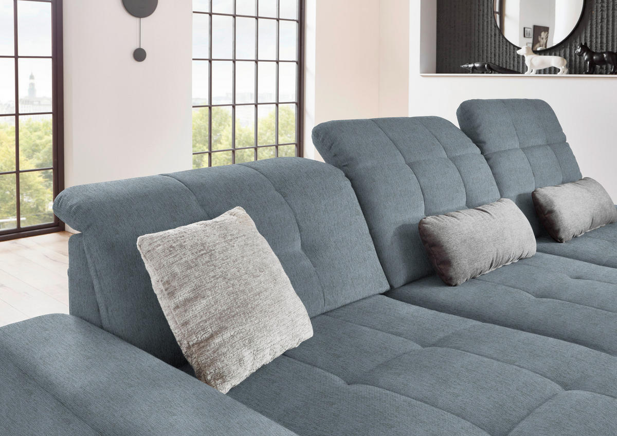 ECKSOFA in Flachgewebe Blaugrau  - Blaugrau/Schwarz, Design, Textil/Metall (190/309cm) - Beldomo Style
