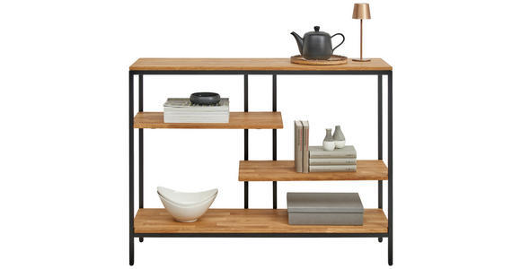 REGAL Eiche massiv Schwarz, Eichefarben  - Eichefarben/Schwarz, Trend, Holz/Metall (120/90/35cm) - Landscape