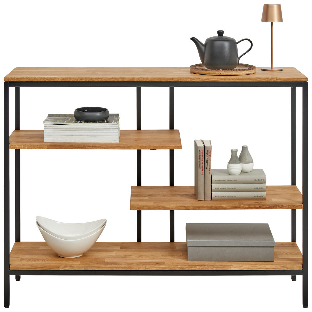 REGAL  120/90/35 cm Schwarz, Eichefarben  - Eichefarben/Schwarz, Trend, Holz/Metall (120/90/35cm) - Landscape