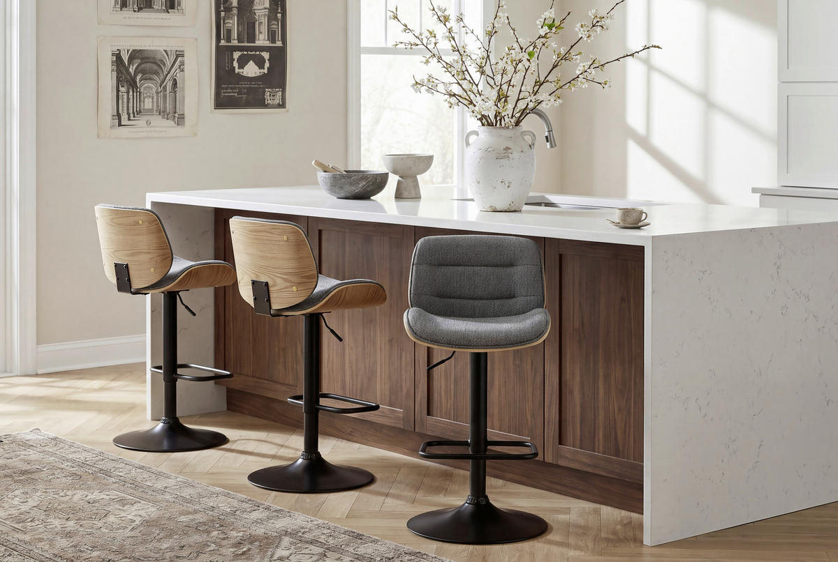 BARHOCKER in Naturfarben, Schwarz, Dunkelgrau  - Dunkelgrau/Schwarz, MODERN, Holz/Textil (47/87/109/50cm) - Livetastic