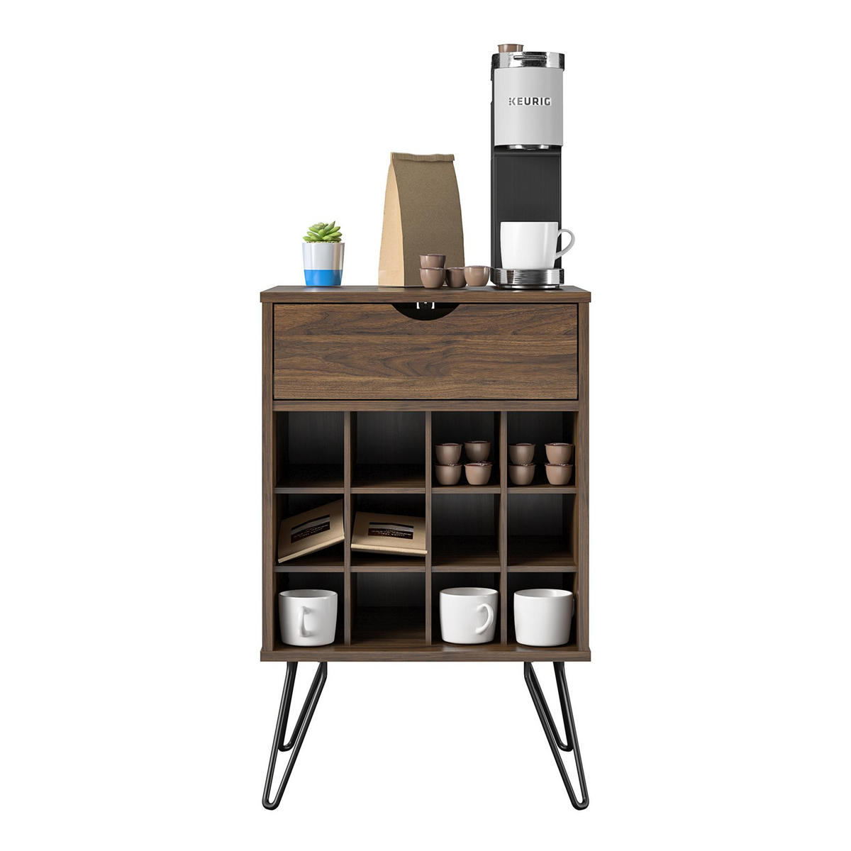 WEINREGAL 51/80/45 cm  - Walnussfarben/Schwarz, Design, Holzwerkstoff/Metall (51/80/45cm) - MID.YOU