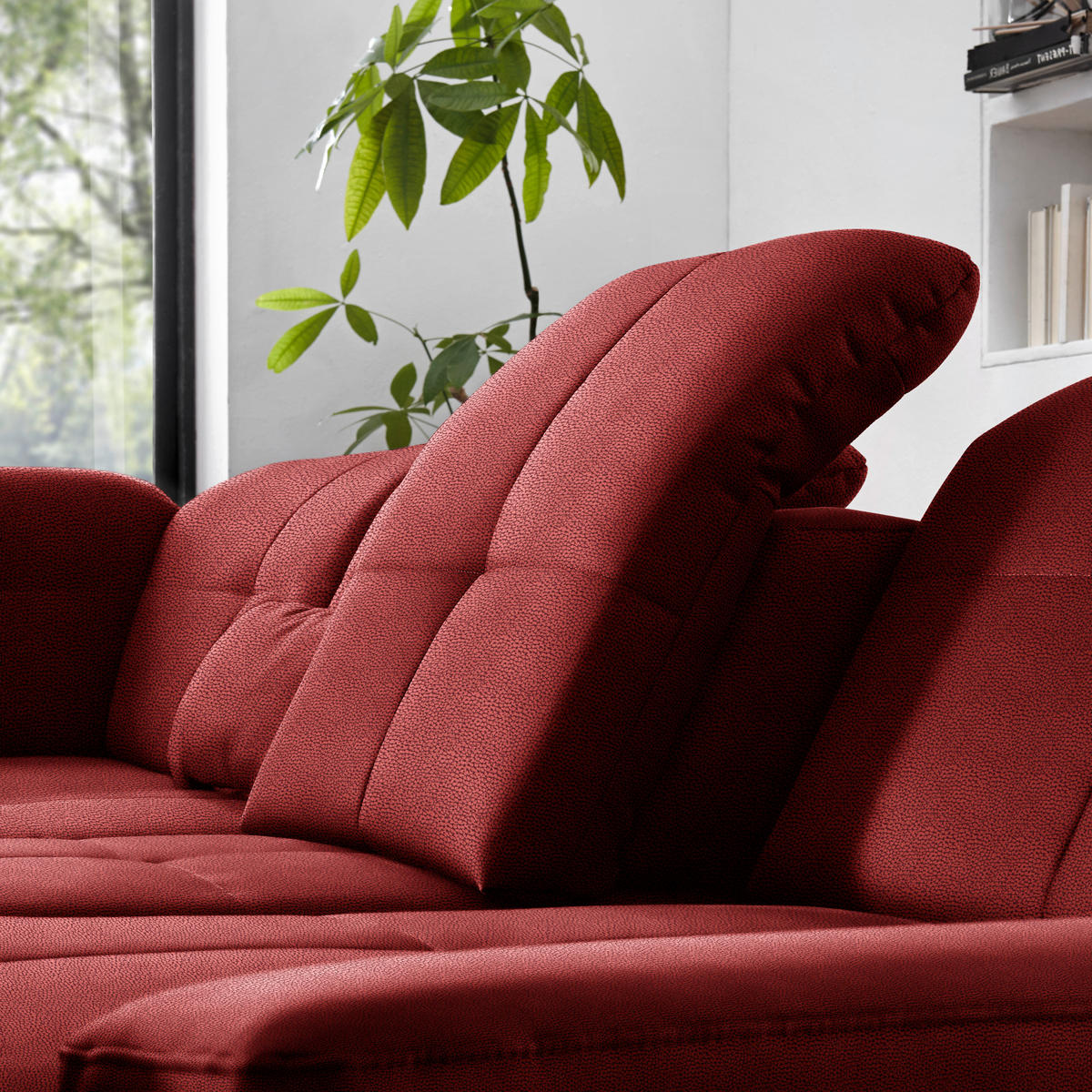 ECKSOFA  in Flachgewebe Dunkelrot  195/309 cm  - Chromfarben/Dunkelrot, Design, Textil (195/309cm) - Beldomo Style