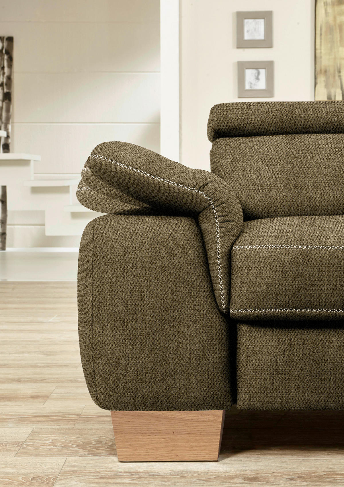 ECKSOFA in Mikrofaser Grün  226/273 cm  - Eichefarben/Beige, Natur, Holz/Textil (226/273cm) - Beldomo System