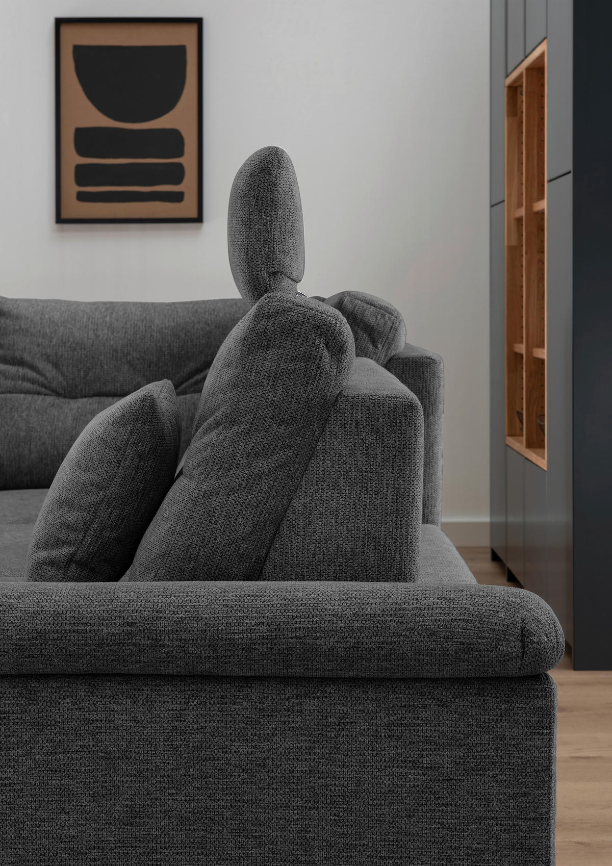 ECKSOFA in Chenille Anthrazit  - Anthrazit/Naturfarben, Modern, Holz/Textil (206/264cm) - Livetastic