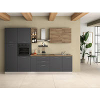 KÜCHENBLOCK 315 cm   in Grau, Walnussfarben  - Walnussfarben/Alufarben, LIFESTYLE, Holzwerkstoff/Kunststoff (315cm) - MID.YOU