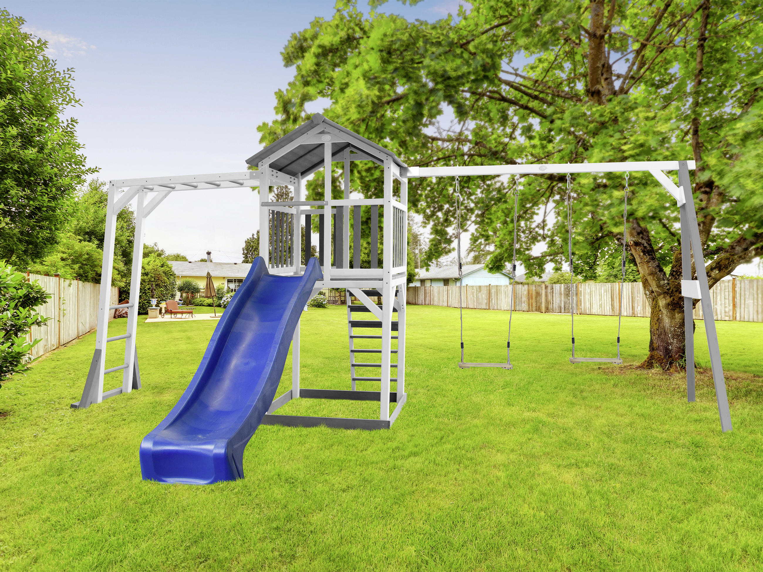 SPIELTURM 519/241.9/349 cm SPIELHAUS BEACH TOWER CLIMBING  - Blau/Weiss, Basics, Holz (519/241.9/349cm)