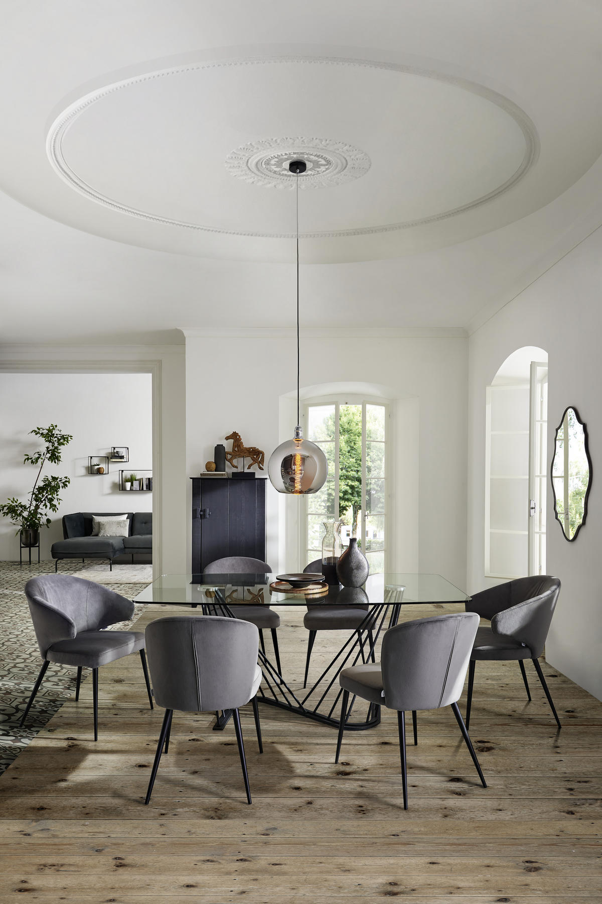 JEDÁLENSKÝ STÔL, číra, 180/100/76 cm - číra/čierna, Design, kov/sklo (180/100/76cm) - Voleo