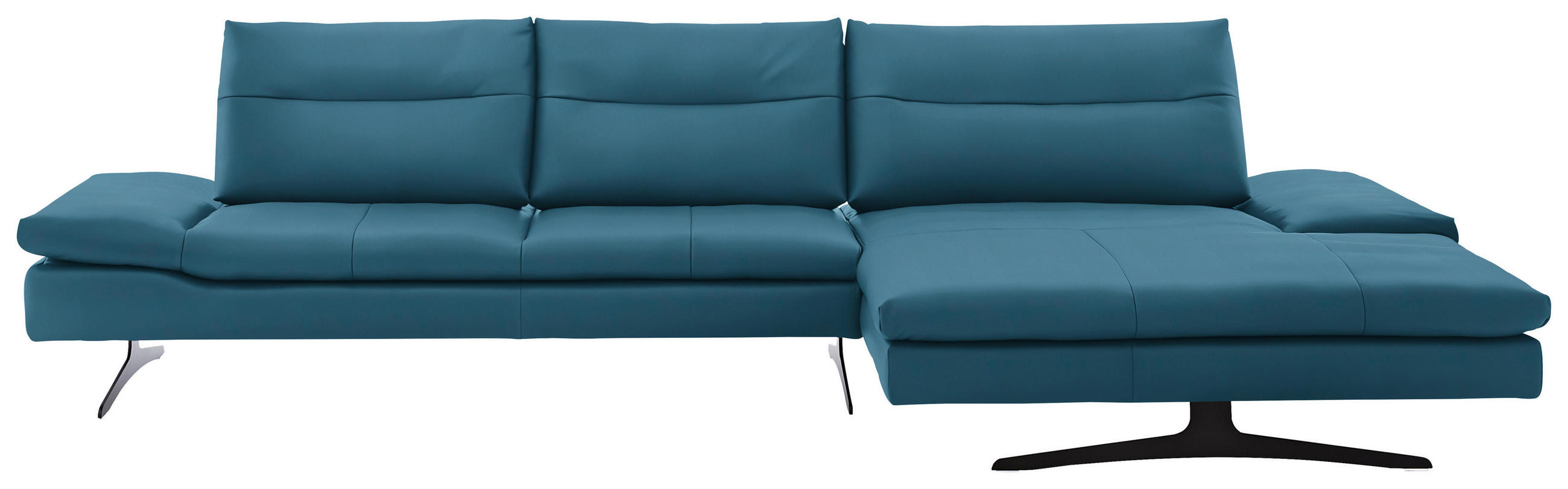 ECKSOFA in Echtleder Hellblau  342/158 cm  - Schwarz/Hellblau, MODERN, Leder/Metall (342/158cm) - Chilliano