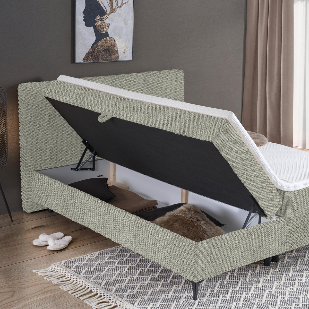 BOXBETT 160/200 cm  in Greige  - Greige/Schwarz, Design, Holz/Holzwerkstoff (160/200cm) - Xora