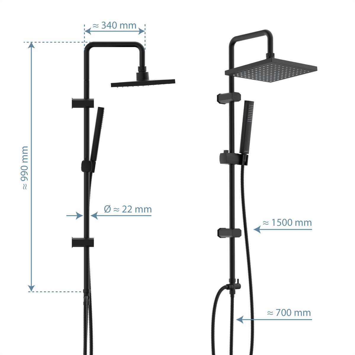 Überkopfbrauseset Tokyo  - Schwarz, Metall (34/99/5,5cm) - Schütte