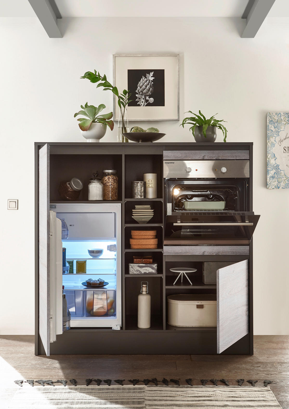 KÜCHENLEERBLOCK 210+150 cm   in Anthrazit, Eichefarben  - Eichefarben/Anthrazit, MODERN, Holzwerkstoff (210+150cm) - MID.YOU