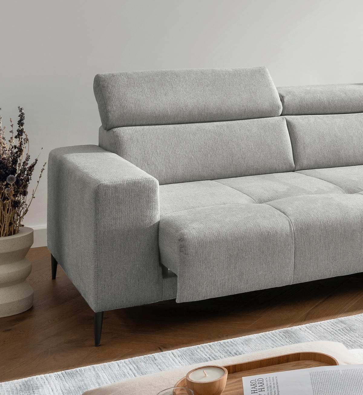 ECKSOFA INTERA in Struktur Grau  305/225 cm  - Schwarz/Grau, KONVENTIONELL, Textil/Metall (305/225cm) - Livetastic