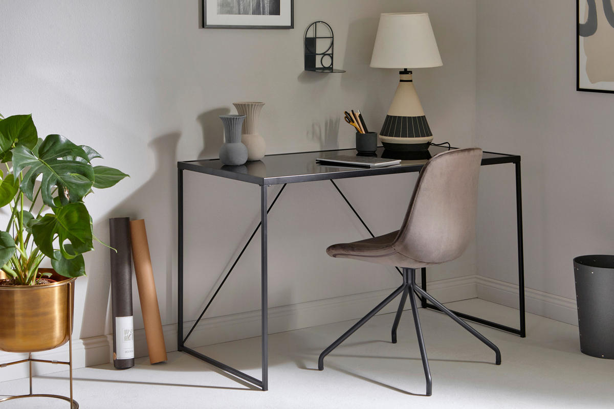 SCHREIBTISCH 120/60/73 cm  in Schwarz  - Schwarz, Konventionell, Glas/Metall (120/60/73cm) - Livetastic