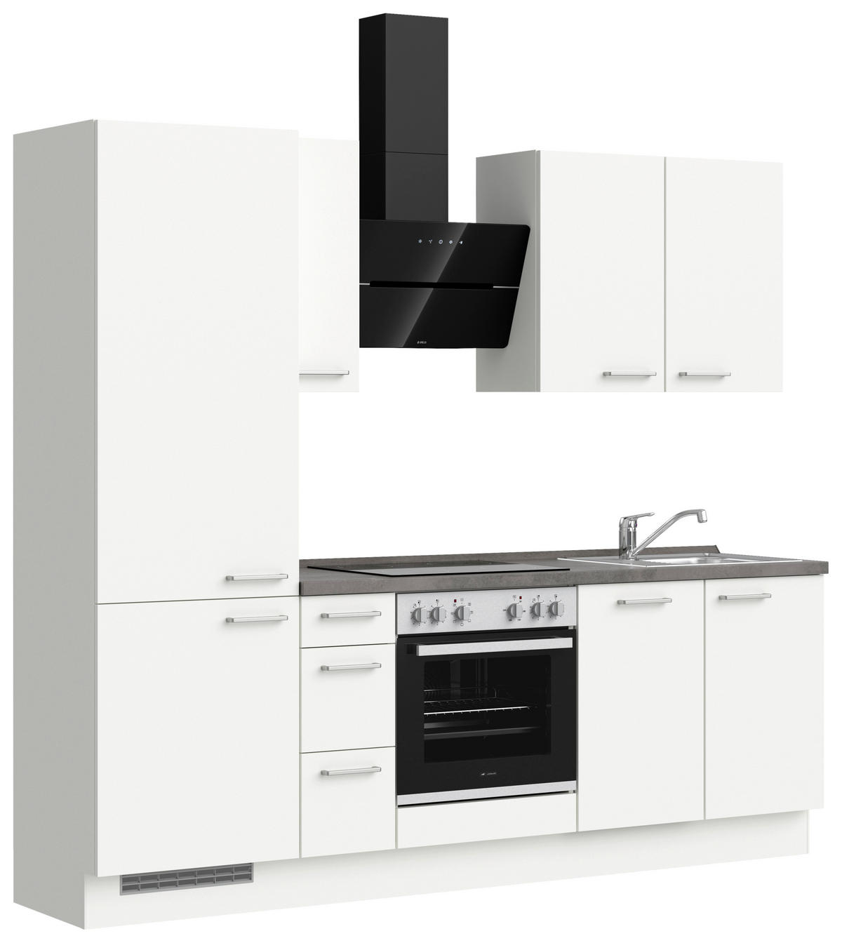 BUCĂTĂRIE FĂRĂ ELECTROCASNICE  - alb/culoare inox, Modern, metal/material pe bază de lemn (240cm) - Nobilia