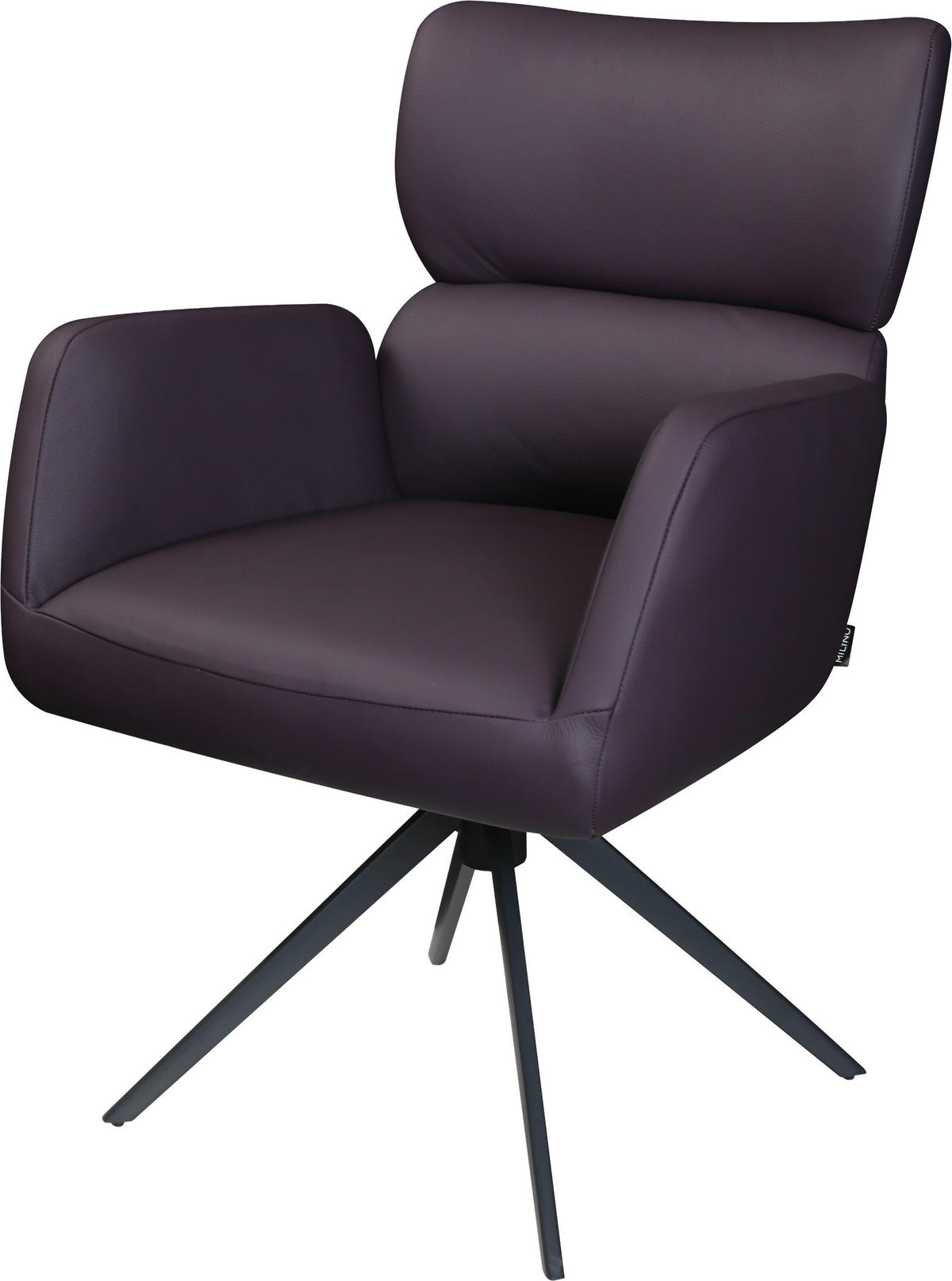 ARMLEHNSTUHL  Lederauswahl, Sitzfläche 360° drehbar, automatische Rückholfunktion  Echtleder  Aubergine  - Aubergine/Schwarz, Design, Leder/Metall (62,5/86,5/67cm) - Milino