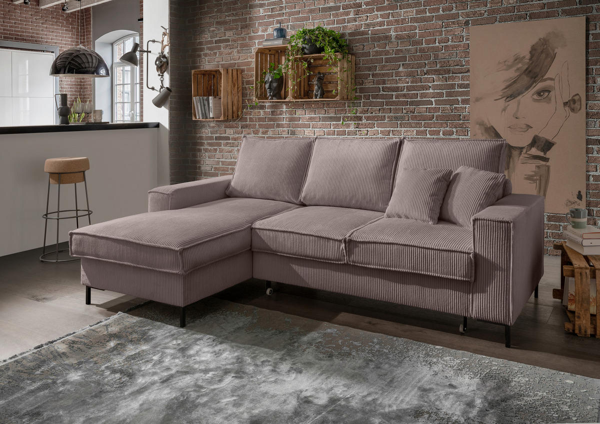 ECKSOFA Graubraun Cord  - Graubraun/Schwarz, MODERN, Textil/Metall (150/240cm) - Livetastic