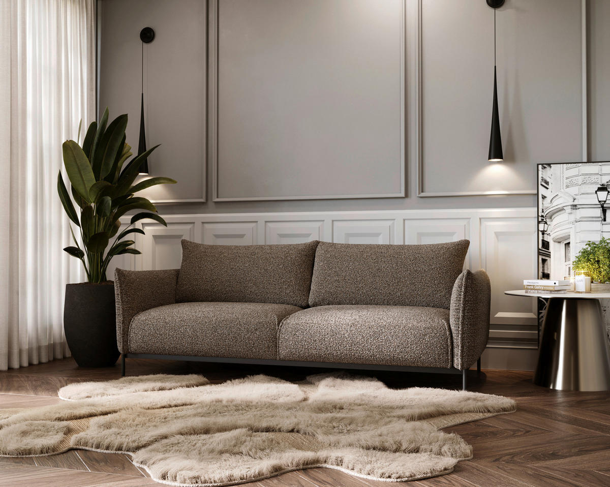 SOFA in Chenille Dunkelbraun, Schwarz  - Dunkelbraun/Schwarz, Design, Textil/Metall (223/96/95cm) - Livetastic