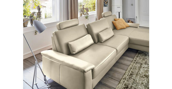 ECKSOFA in Echtleder Creme, Naturfarben 334/176 cm - Creme/Schwarz, Design, Leder/Metall (334/176cm) - Dieter Knoll