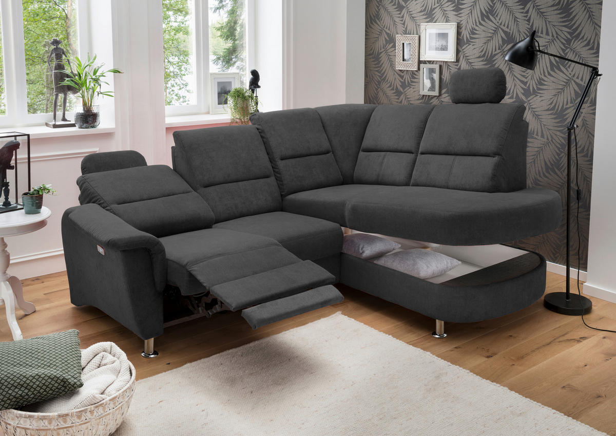 ECKSOFA Schwarz Mikrofaser  - Chromfarben/Schwarz, KONVENTIONELL, Textil/Metall (231/184cm) - Livetastic